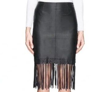 Elizabeth and James Jaxson 100% Real Goat Leather Fringe Skirt